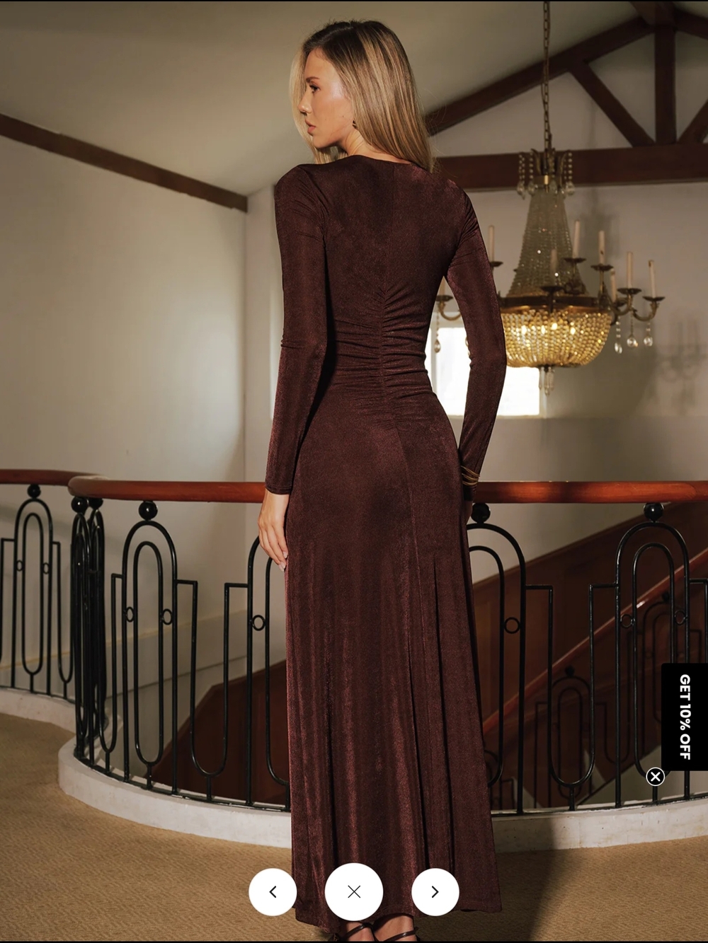 Commense Chocolate Brown Long Sleeve Maxi Dress